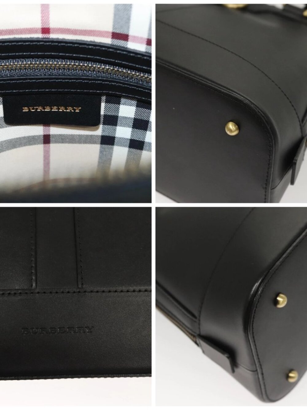 BURBERRY Hand Bag Leather Gold Black Auth - Picture 13 of 16